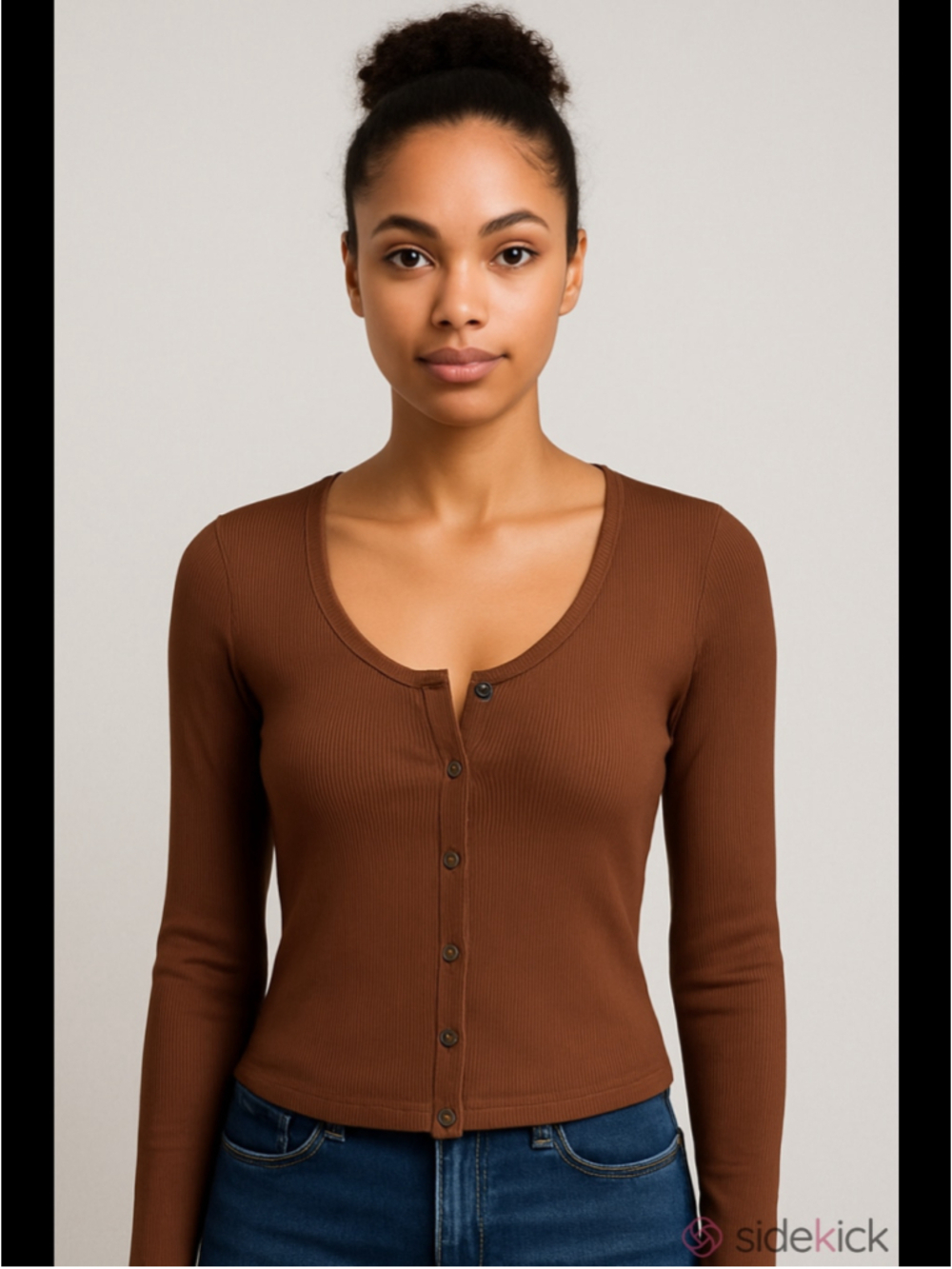 Hollister Co. Must-Have Collection Ribbed Button-Front Long Sleeve Baby Tee M
